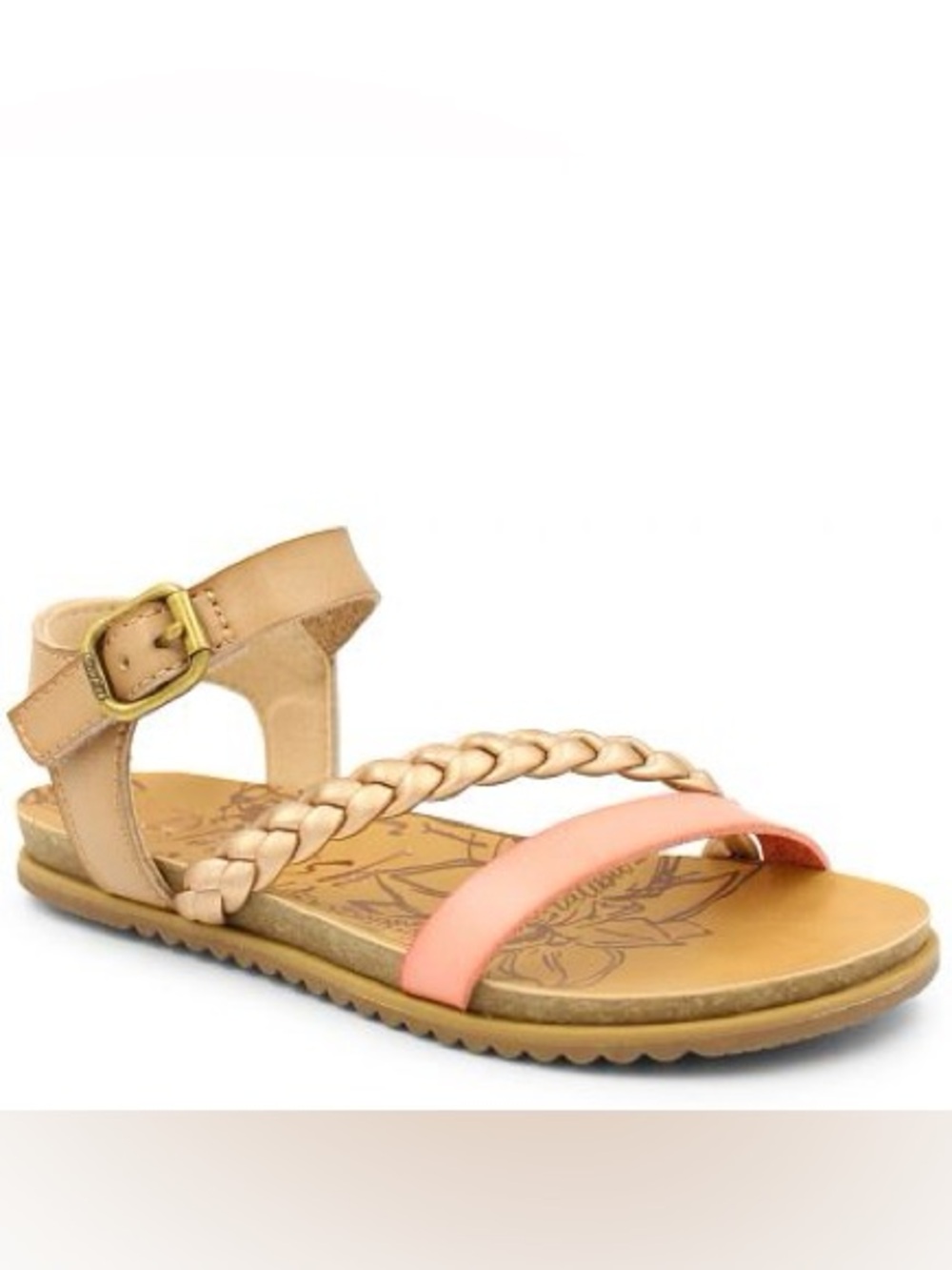 Girls' Tan and Coral Braided Ankle-Strap Sandals